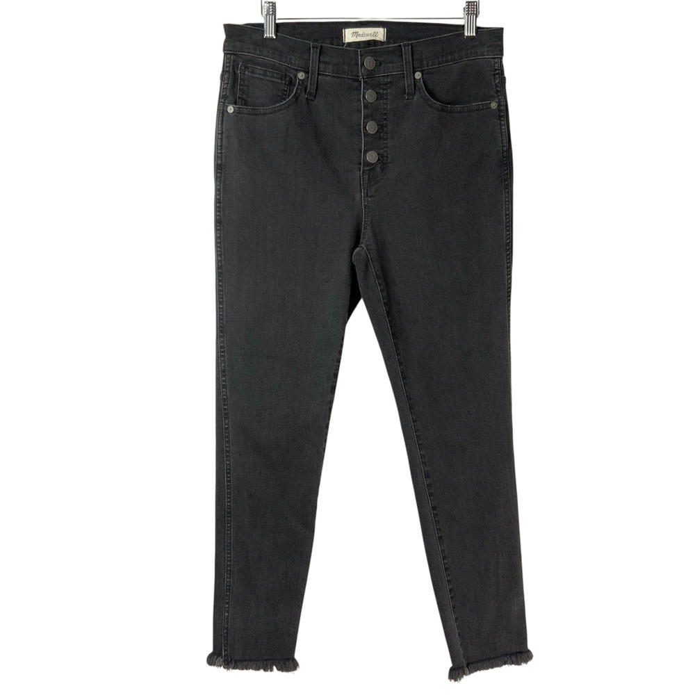 Madewell 10" High-Rise Skinny Black Jeans 29P Button Fly Raw Hem Denim Pockets